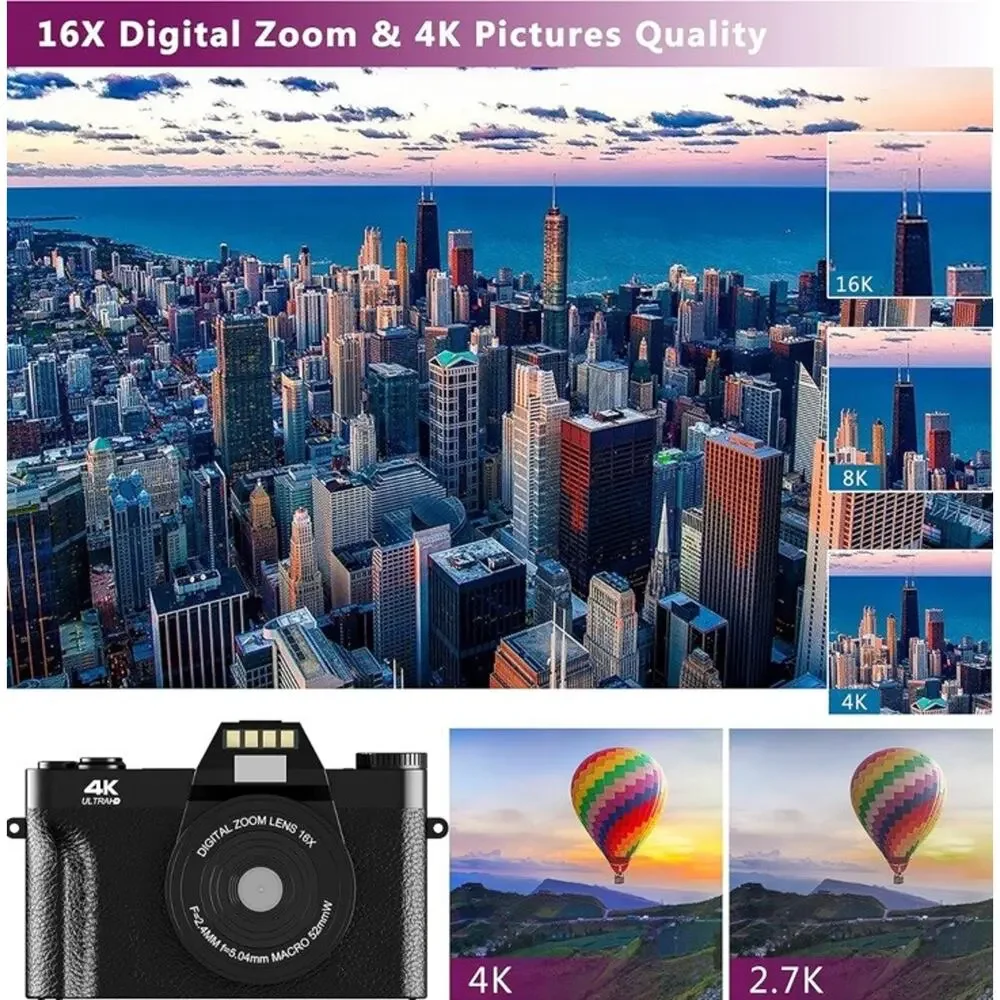 Digital Camera 48MP 4k Camera Vlogging Camera for YouTube 30FPS with WI-FI